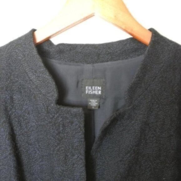 Eileen‎ Fisher Black Texturized Embroidered Blazer L Large - Picture 3 of 8